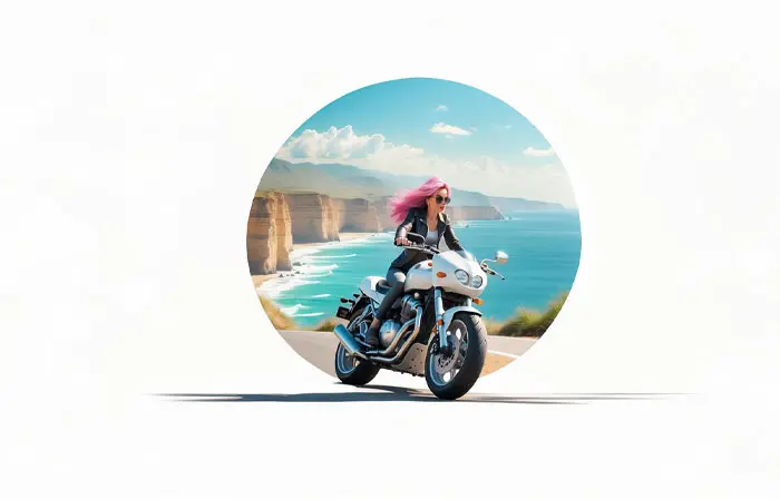 Biker Girl on a Motorcycle 3D Design Art Illustration